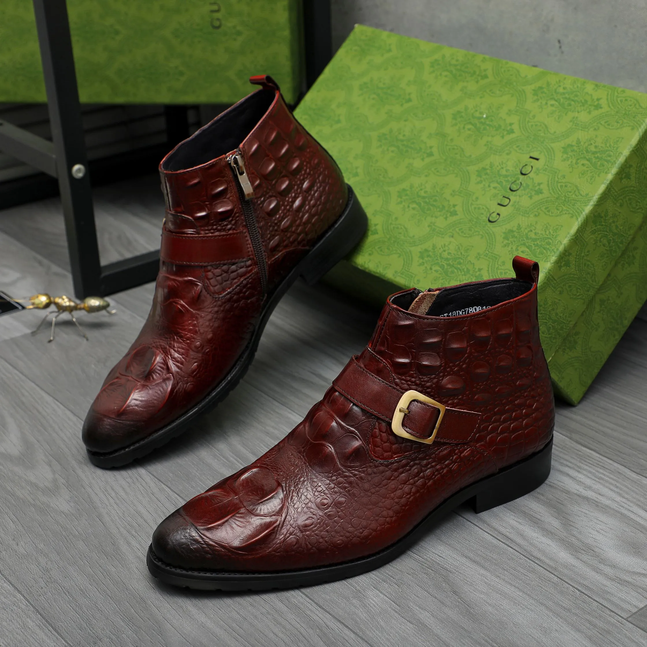 Men's shoes 💰p620 Product trademark: GUCCI "Gucci" high-top business leather shoes Regular size: 37-46 (37.46 is custom-made and non-returnable) Product materials: Selected crocodile pattern cowhide upper, pigskin lining, rubber outsole